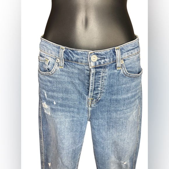 7 For All Mankind Edie High-Rise Patchwork Straight Ankle blue jeans sz 26 - Picture 8 of 13